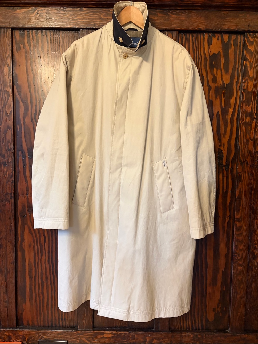 Faconnable Cream Trench Coat with Navy Collar
